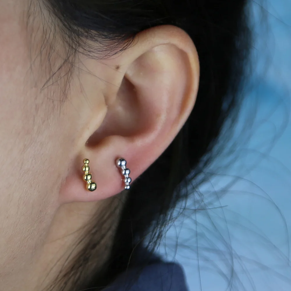 Модные серьги-гвоздики в Форме Бусин золотого и серебряного цвета мини-серьги