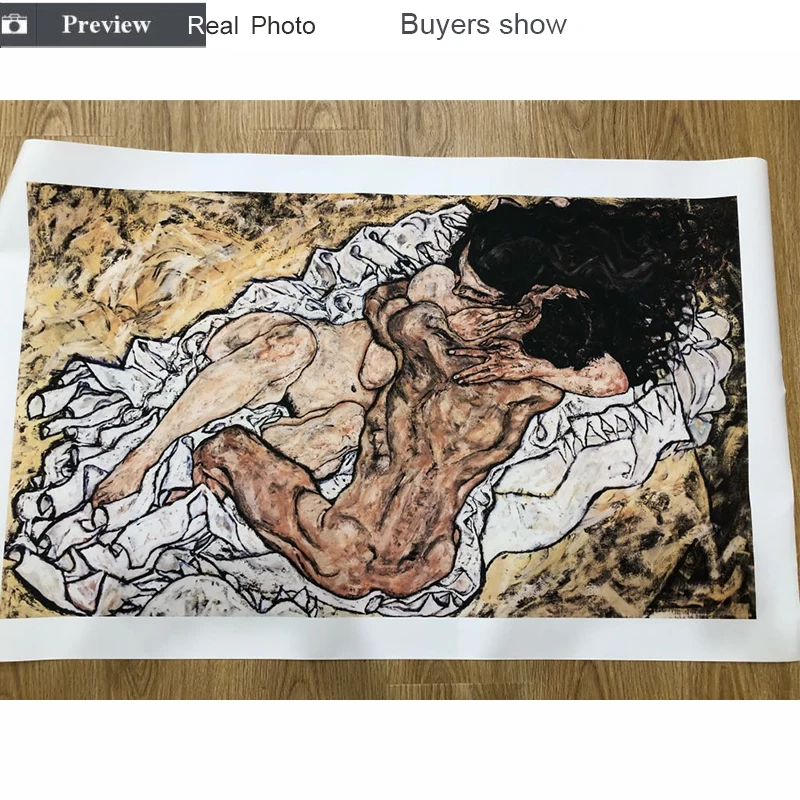 Картина для художника Egon Schiele с обнаженными обнимками на холсте принтом постер