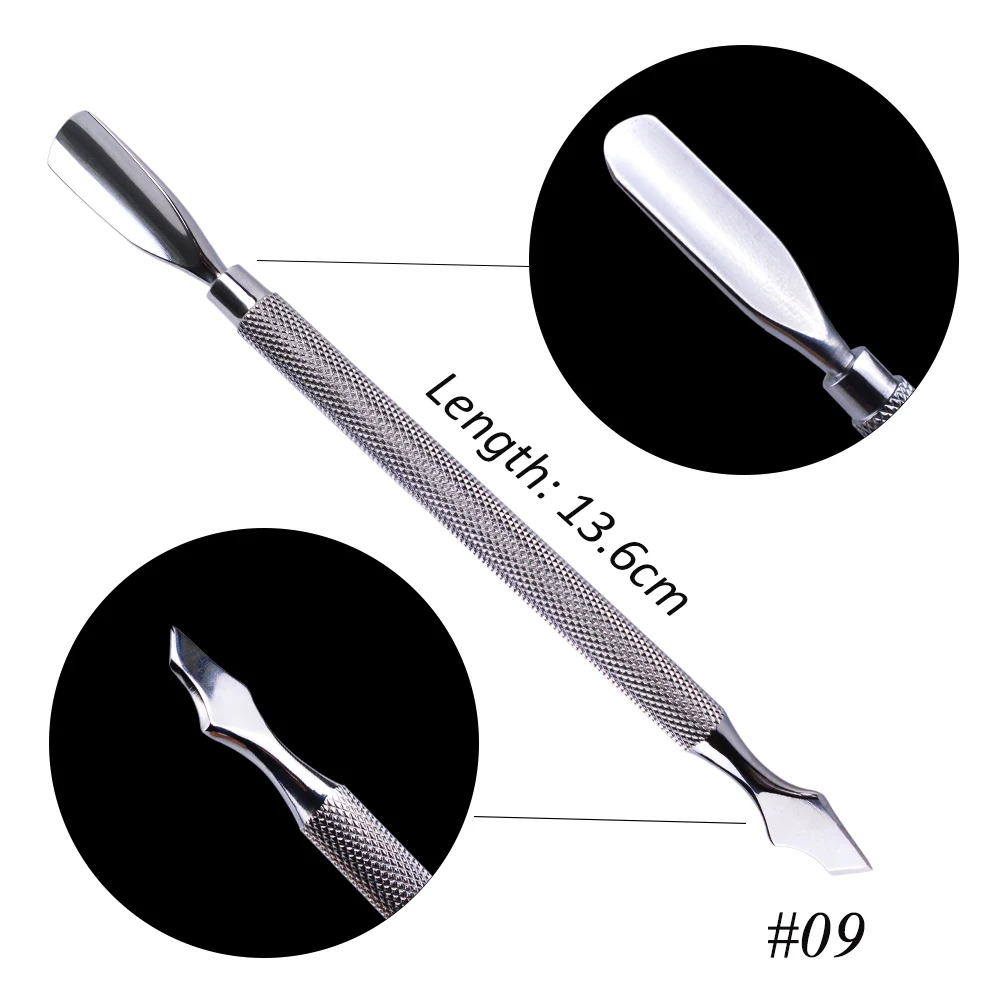 

NEW 1 pcs 2 Ways Cuticle Pusher Double-ended Stainless Steel 9 Shapes Repousse Cuticule Pusher For Manicure Nail Art Tool