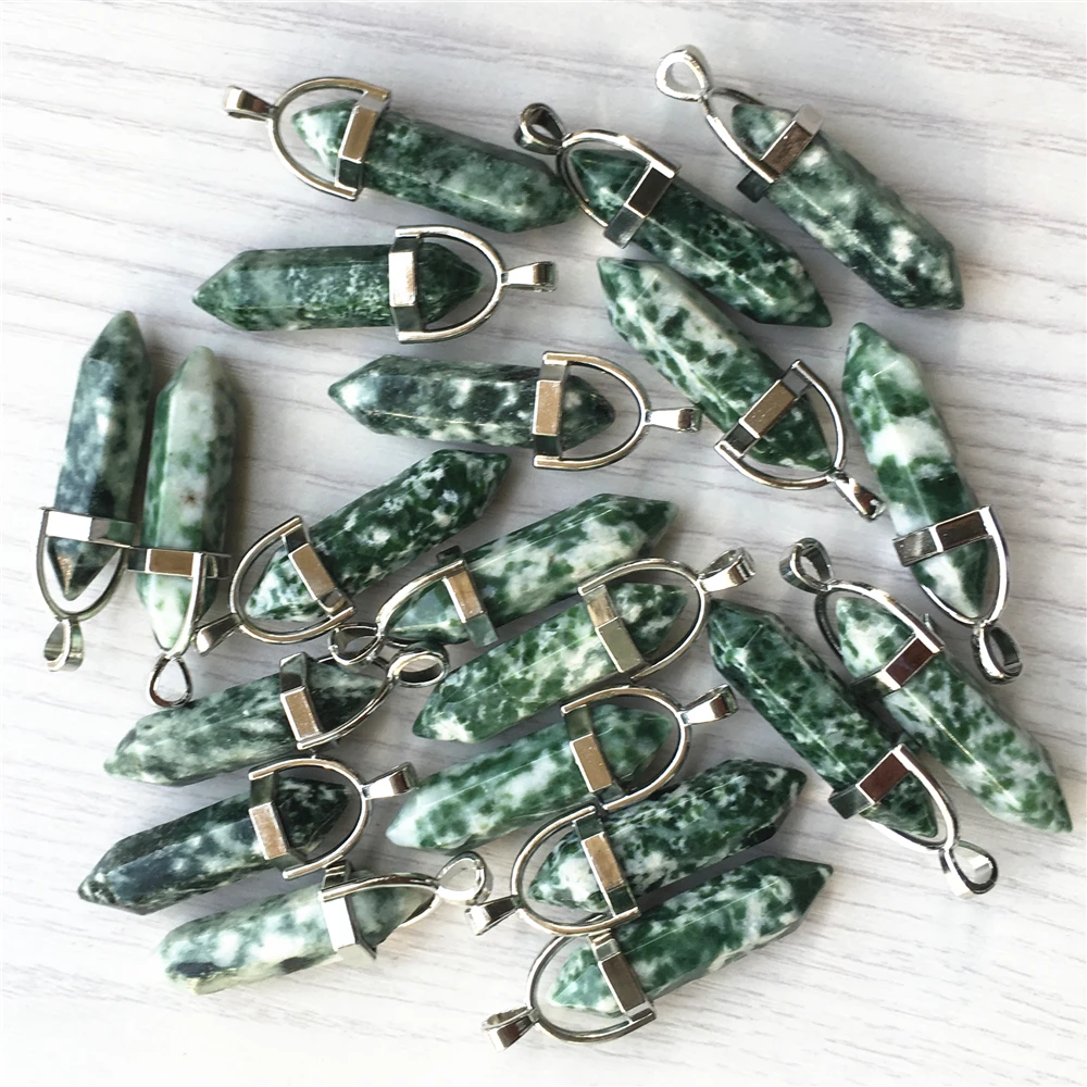 24 шт. модные лучшие продажи натуральный зеленый точечный камень амулеты