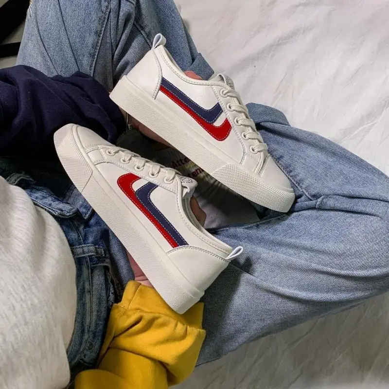 2021  hot   style  Quality Lace Up Casual White Tenis Red Yellow White Blue  Breathble Vulcanized Shoes Pu Leather Platform