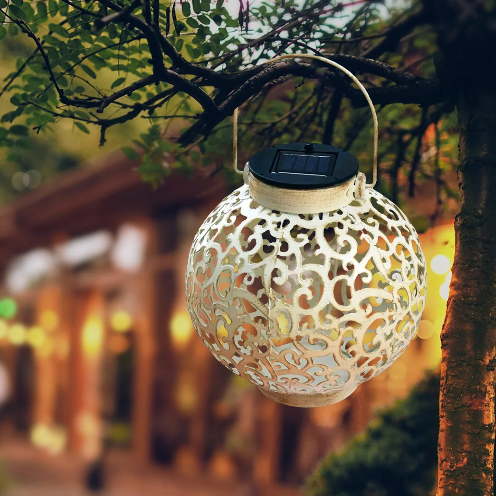 

LED Solar Lantern Light Hollow Lantern Projection Light Wrought Iron Hanging Lamps Waterproof Outdoor Garden Yard Art Decoration