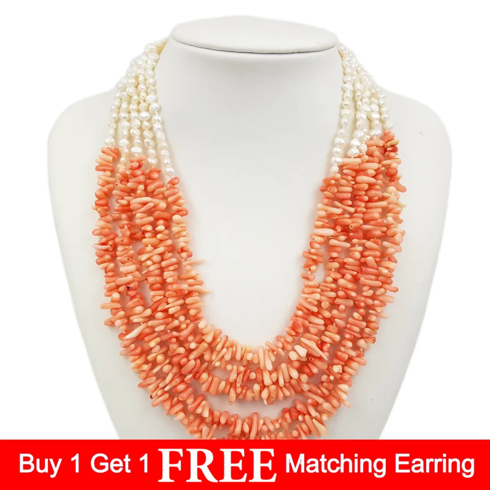 LiiJi уникальное Новое модное ожерелье окрашенный розовый коралл Пресноводный