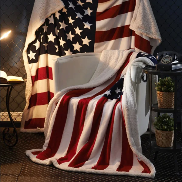 

thick USA flag Cotton velvet Plaids plush faux fur tv sofa gift blanket throw blankets 130*150cm/150*200cm/150*250cm