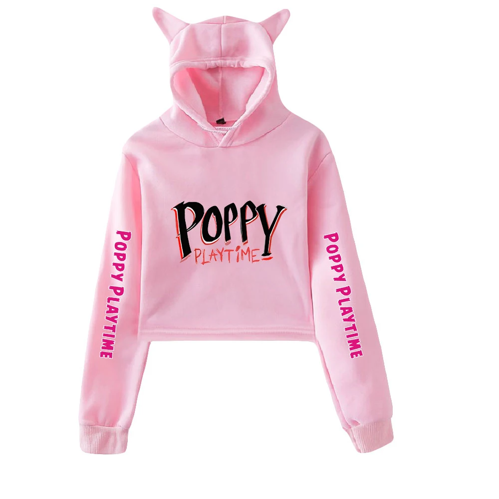 

Пуловер Poppy Playtime, укороченная толстовка с котом, укороченный топ, Женская толстовка, уличная одежда в стиле Харадзюку 2021, милая Одежда для де...