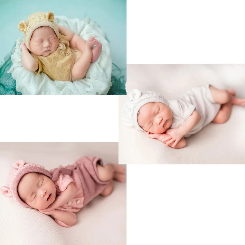 Accesorios de fotograf&iacute;a para reci&eacute;n nacidos, traje de encaje, pelele, conjunto de gorro, ropa de punto, regalos para fotos de ni&ntilde;os, 2 uds.-1