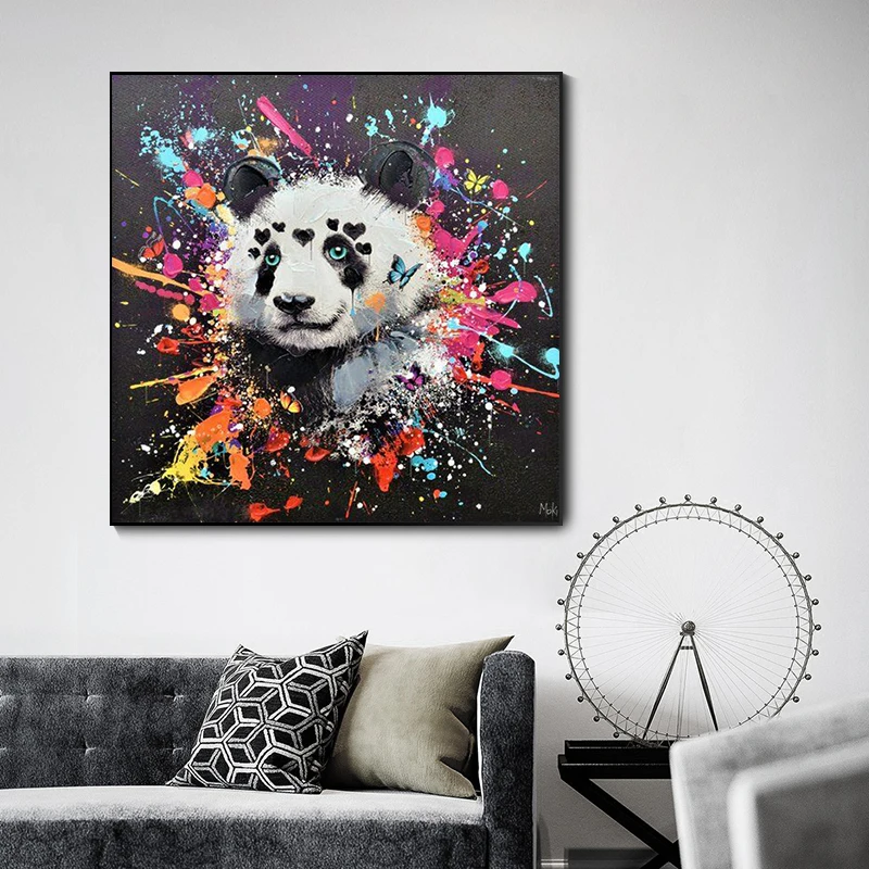 Современная картина маслом в виде животных граффити милая панда Картина на