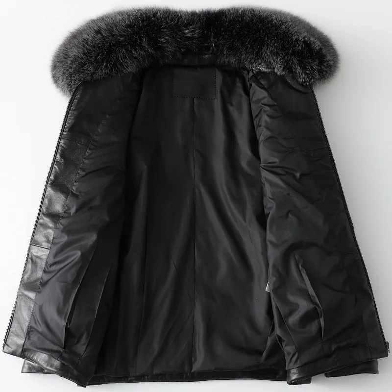 2021 Winter Genuine Leather Sheep Skin Duck Down Jacket Fox Hair Collar Overcoat Female Thick Warm High Quality Black Clothing