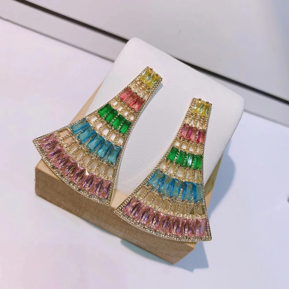 Модные женские серьги-гвоздики с фианитом в форме веера hibrid ювелирные изделия