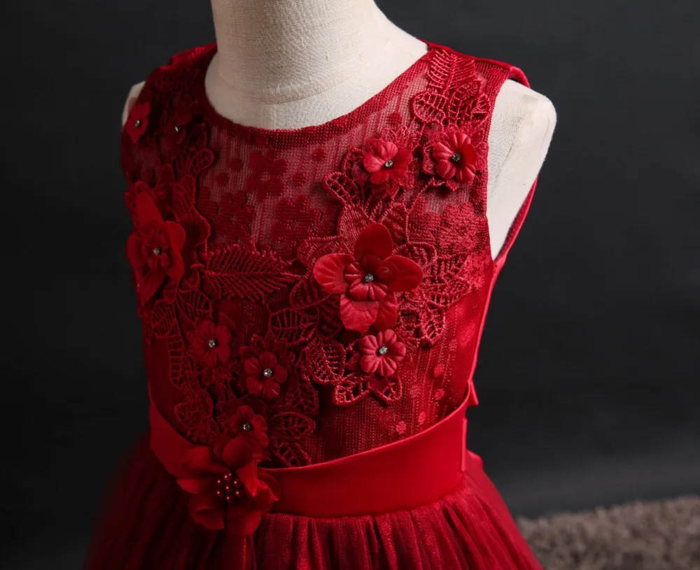 Wedding Party Dress for Girls Lace First feast princess Long Dress New Exchange Dress Ball Beauty Sexy Shoulder Dress