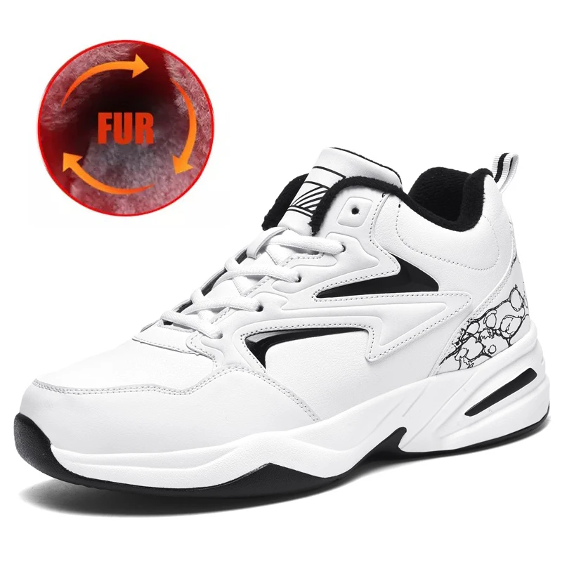 Высокие мужские спортивные теннисные туфли плюшевые сохраняющие тепло