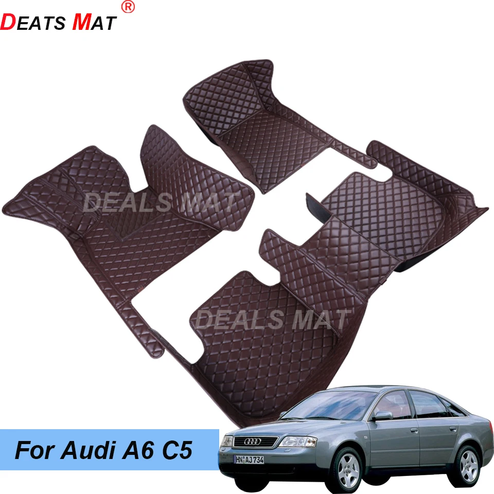 

100% кожаные автомобильные коврики с карманами, напольные коврики для Audi A6 C5 2004, аксессуары