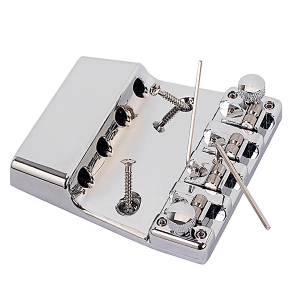 

4 String Metal Bass Bridge Saddle Bridge Strain Plate Bridge for Musical Instrument Bass Replacement (Silver)