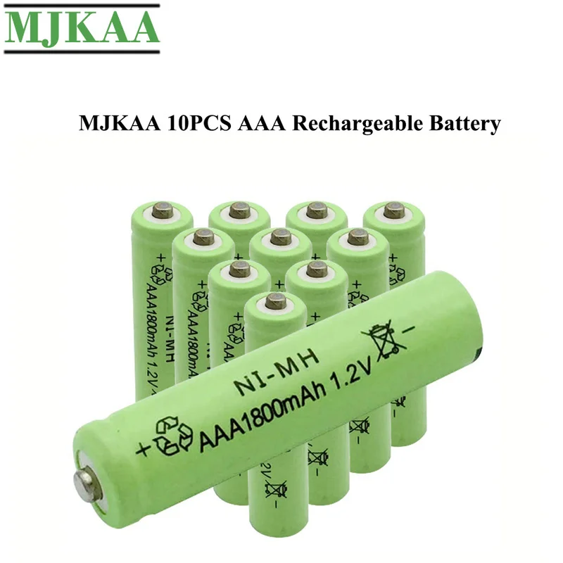 MJKAA 10 шт. AAA 1800 мАч 1 2 в Ni MH перезаряжаемая батарея 100% Высокое качество 3A NiMH В