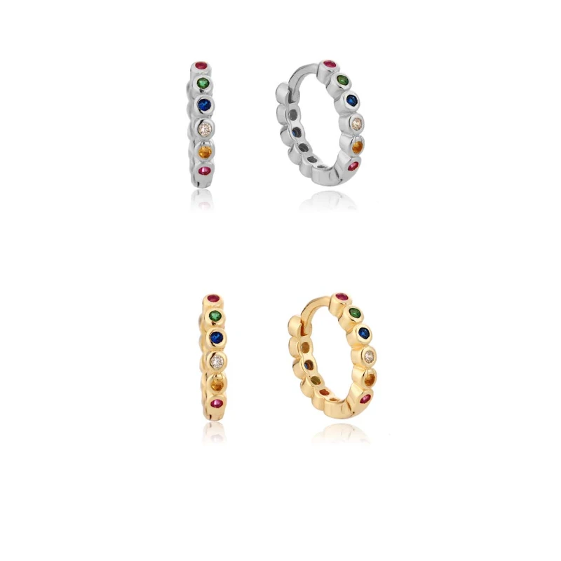

Gold Silver Color Simple Huggies Full Rainbow Zircon Hoops Earring for Women Fashion Hoops Piercing Pendiente Jewelry Wholesale