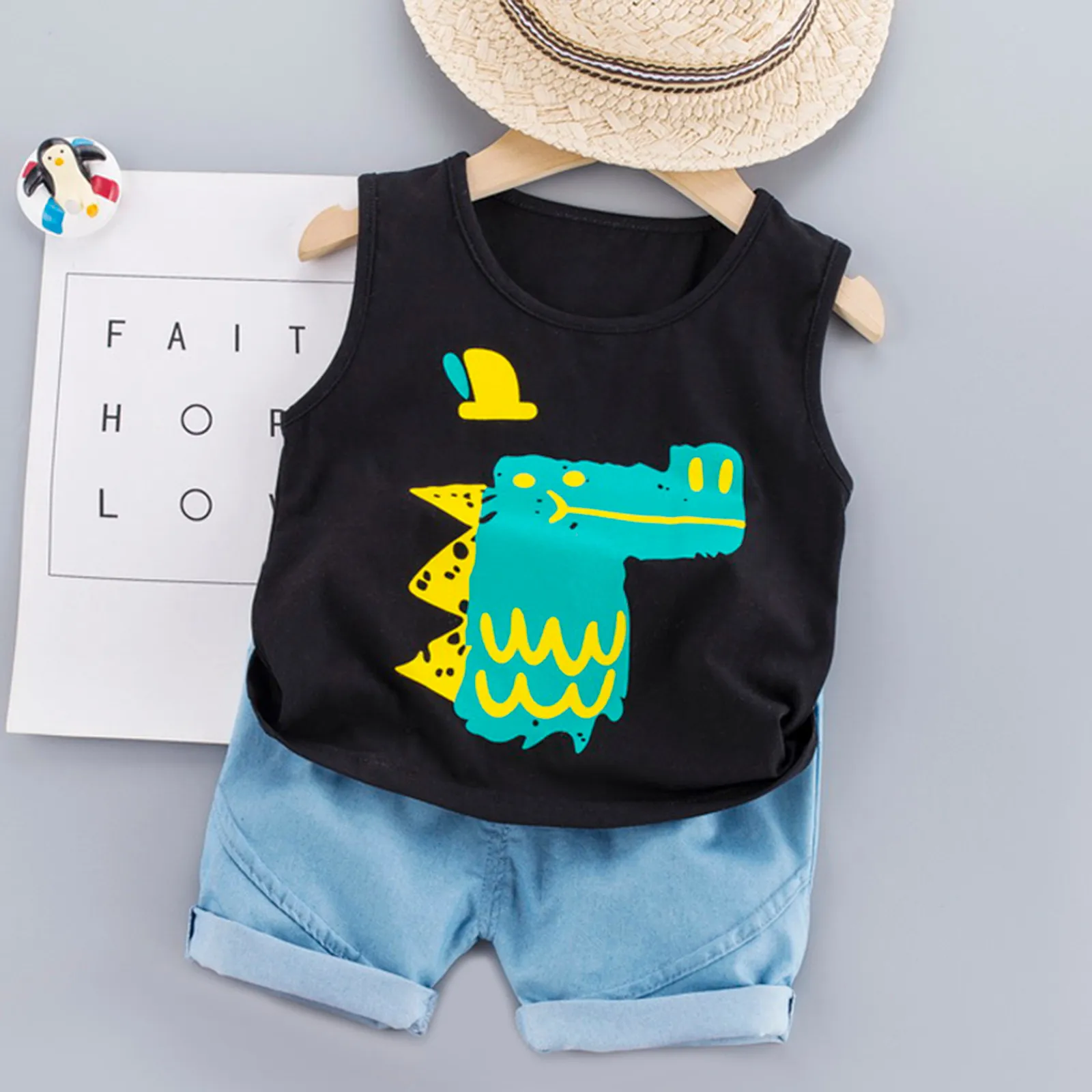 

Clothing Sets Summer Kids Baby Boys Girls Sleeveless Top+Denim Shorts Casual Wear Outfits Set Baby Birthday Sets