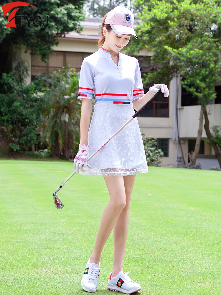 Летняя одежда для гольфа женское белое платье с V-образным вырезом и высокой