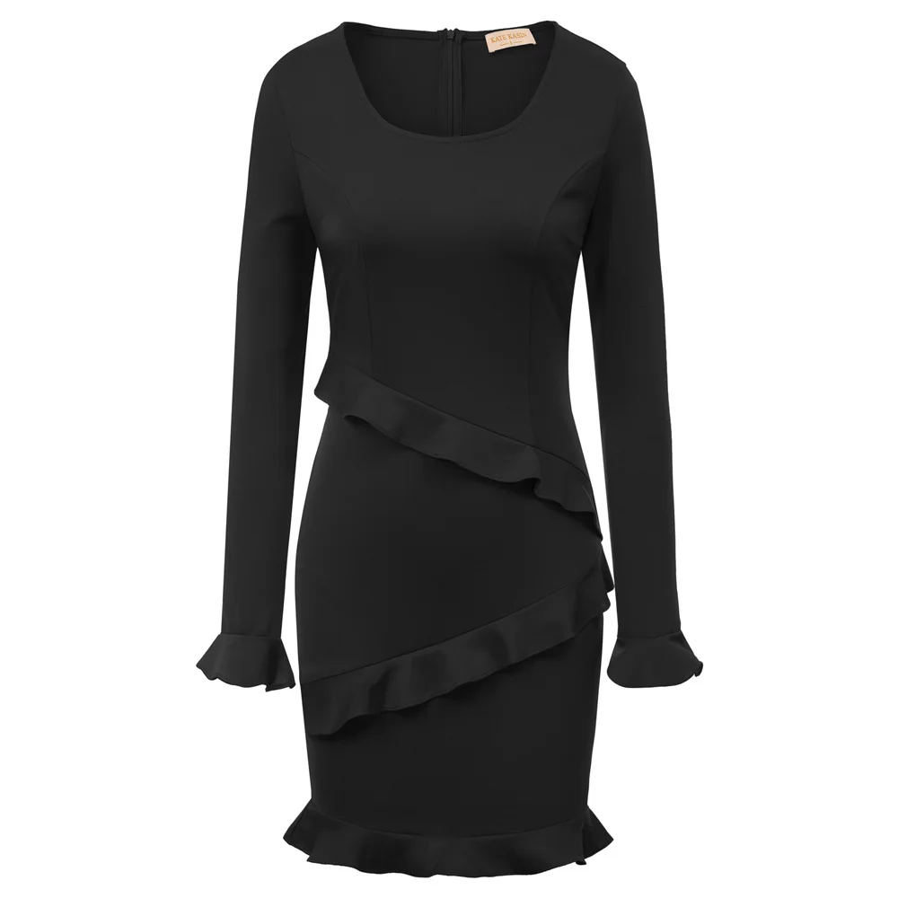 KK женское платье с оборками украшенное облегающим платьем длинным рукавом u