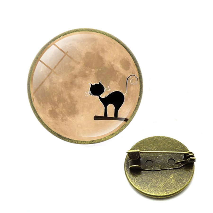 Полная луна броши Черный кот на дереве астрономия брошь Жуткий Хэллоуин природа