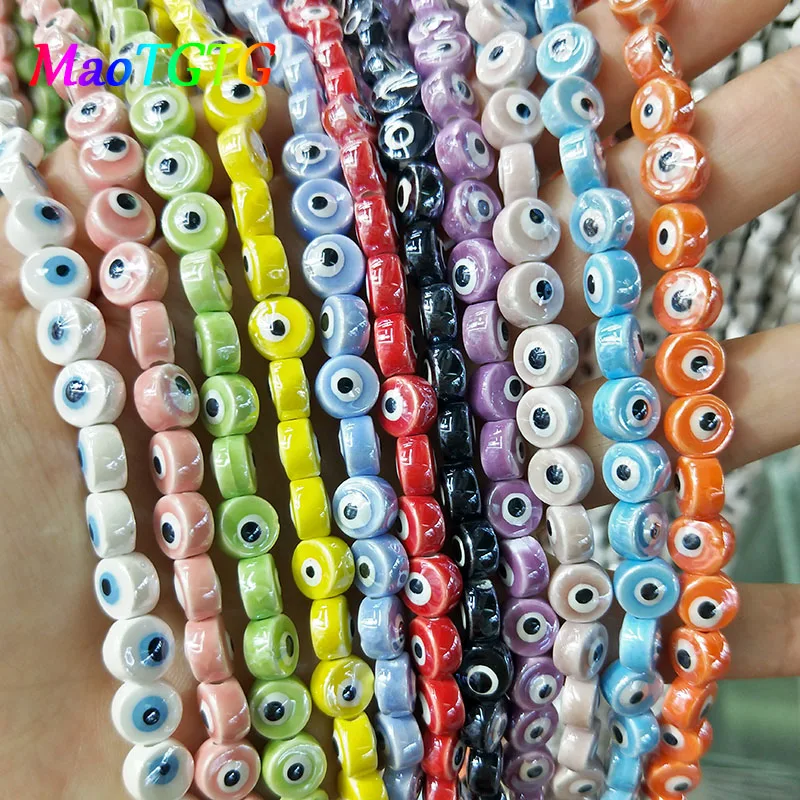 

20pcs Evil Eye Oblate Ceramic Beads For Jewelry Making Necklace Bracelet 8/10mm Multicolor Evil Eye Porcelain Beads Wholesale