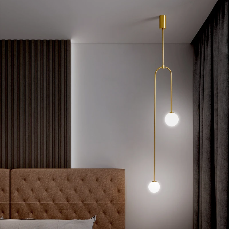 

Nordic Minimalist Glass Ball Chandelier Creative Personality Bedroom Bedside Hallway Foyer Dining Room 2 Headed Hanging Lamps