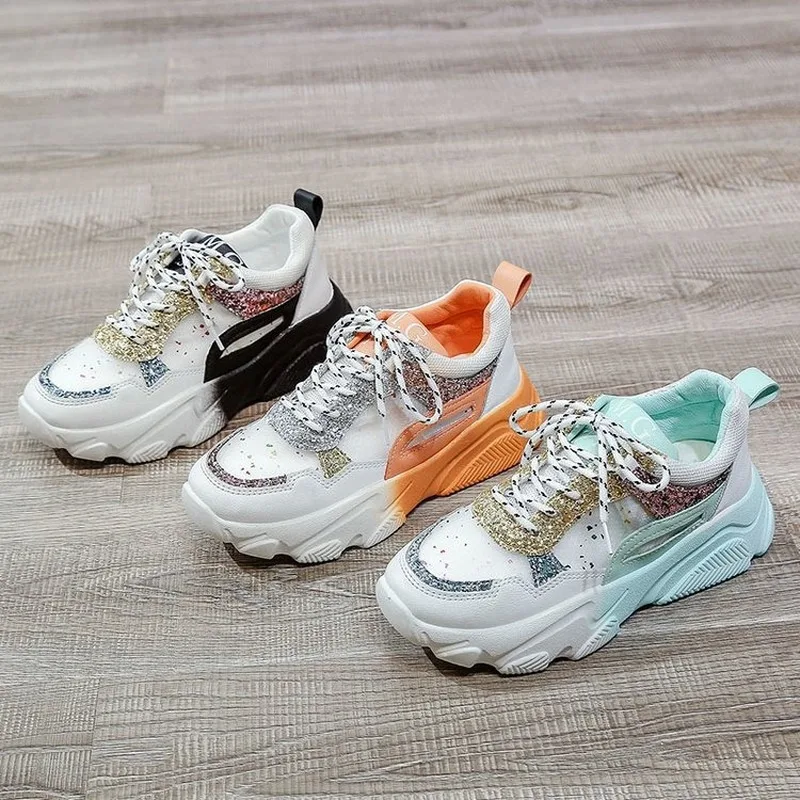 

Women Fashion Sneakers Platform Lace Up Casual Shoes Woman Bling Designers Mesh Tennis Female Walking Trainers Chunky Sneaker