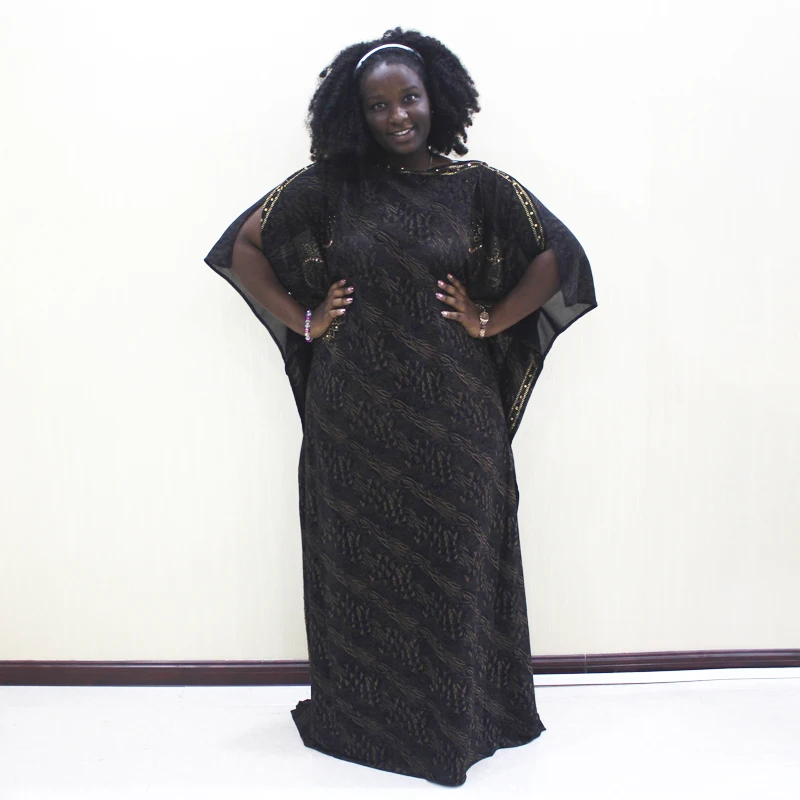 Черный Dashikiage бриллианты Золотой Крокодил шаблон печати Африканский Дашики элегантные вечерние платья размера плюс - Цвет: Черный