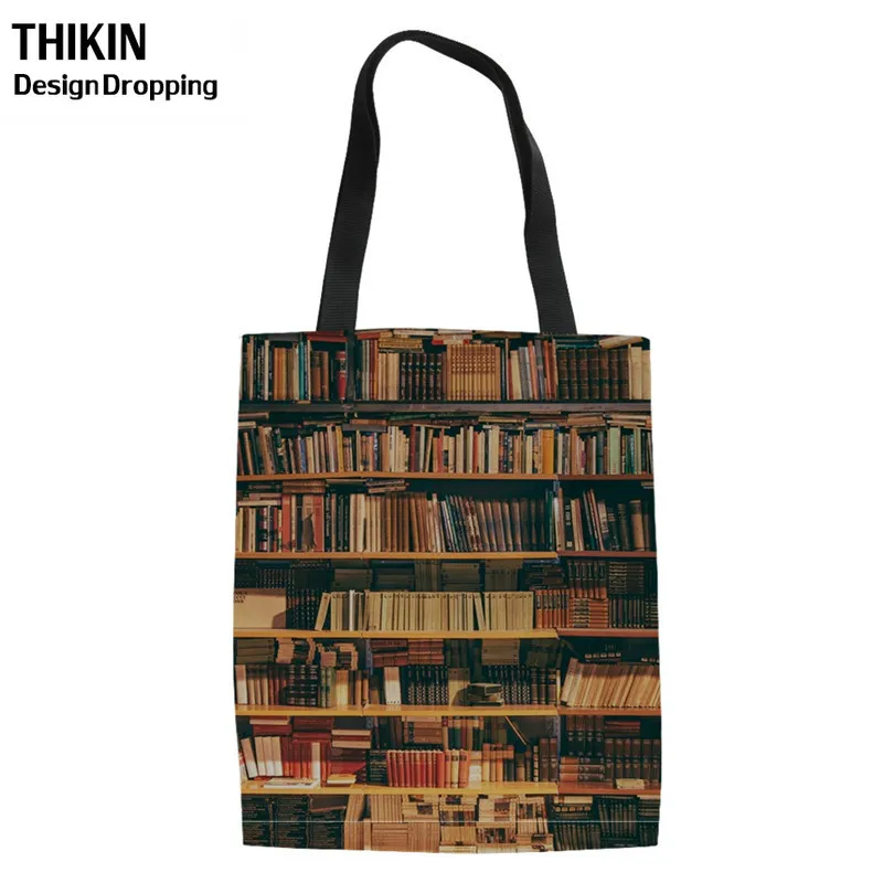 Женская сумка для покупок с принтом библиотеки THIKIN складные сумки женщин большая