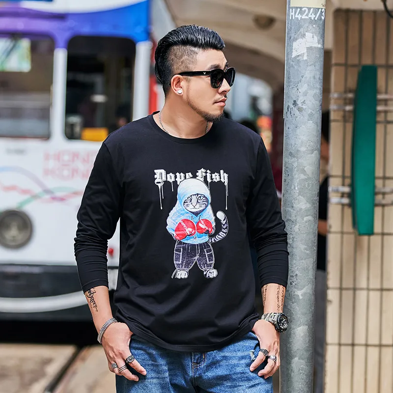 Новинка, футболка большого размера плюс, 7XL, 6XL, 8XL, GXXH, различные стили, с принтом, Мужская трендовая футболка с круглым вырезом, Повседневная футболка - Цвет: t19552 balck