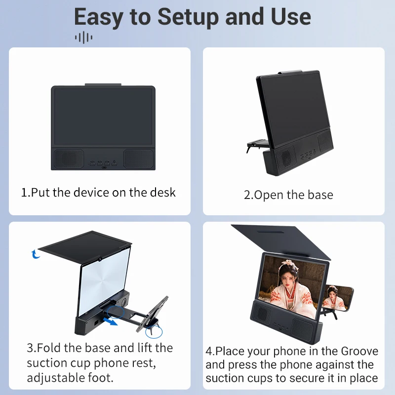 

12" 3D Mobile Phone Screen Magnifier Bluetooth Stereo Speaker HD Video Amplifier Desk Stand for iPhone 6S Xiaomi Eyes Protection