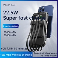 22 5w fast charge power bank 30000mah built in cable 15w qi wireless charger for iphone 12 samsung s20 airpods 5 4 3 2 powerbank
