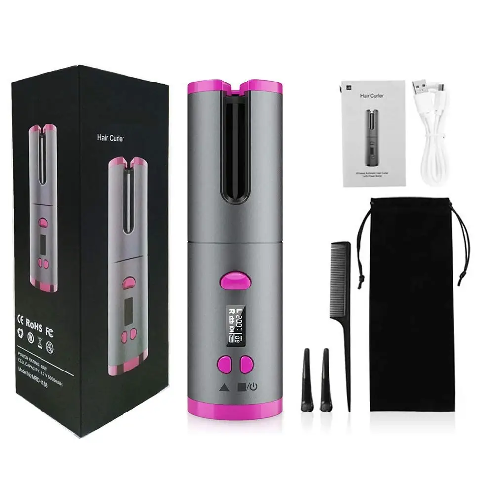 Беспроводной автоматический утюжок для завивки волос плойка с зарядкой от USB ЖК