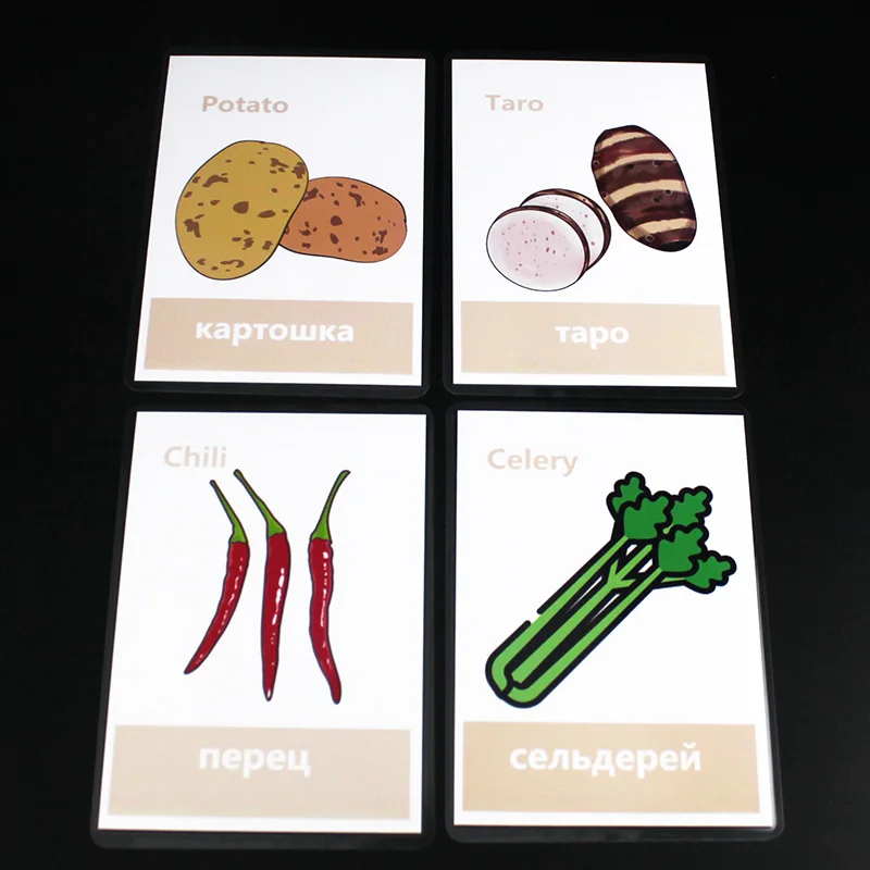 16 шт./компл. Обучающие карты с овощами на русском и английском языках игры
