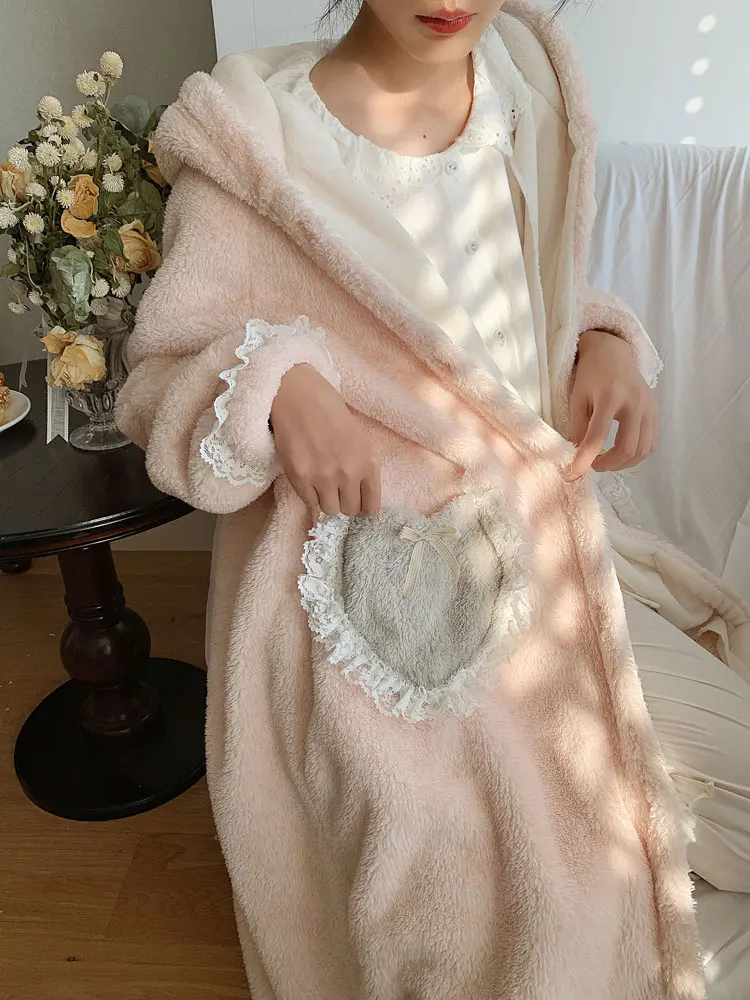 Осенне-зимняя женская одежда для сна с капюшоном утепленная Пижама фланелевые