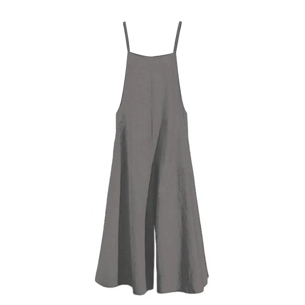 

New Stylish Women 5XL Jumpsuit Solid Color Wide Leg Summer Shoulder Strap Side Pockets Leisure Romper for Daily Streetwear