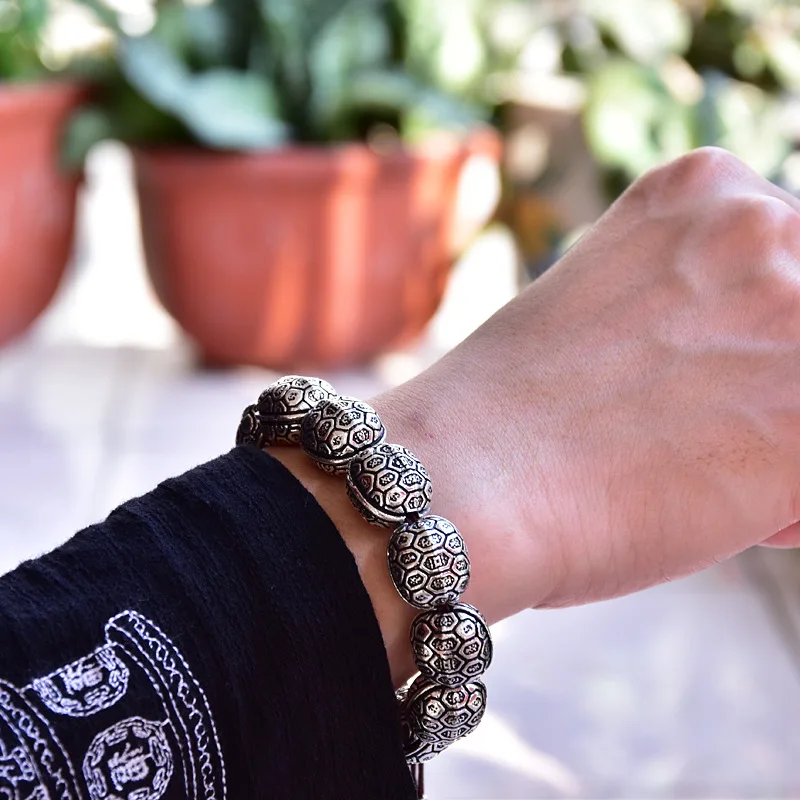 

Solide S990 sterling silver bracelet the world's richest turtle shell divination men's personality string bracelets gift