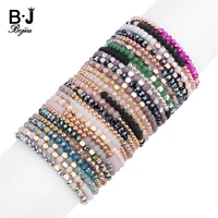 27 color elastic women bracelets small rose gold silvery square acrylic round hematite faceted crystal beads bracelet lady bc324