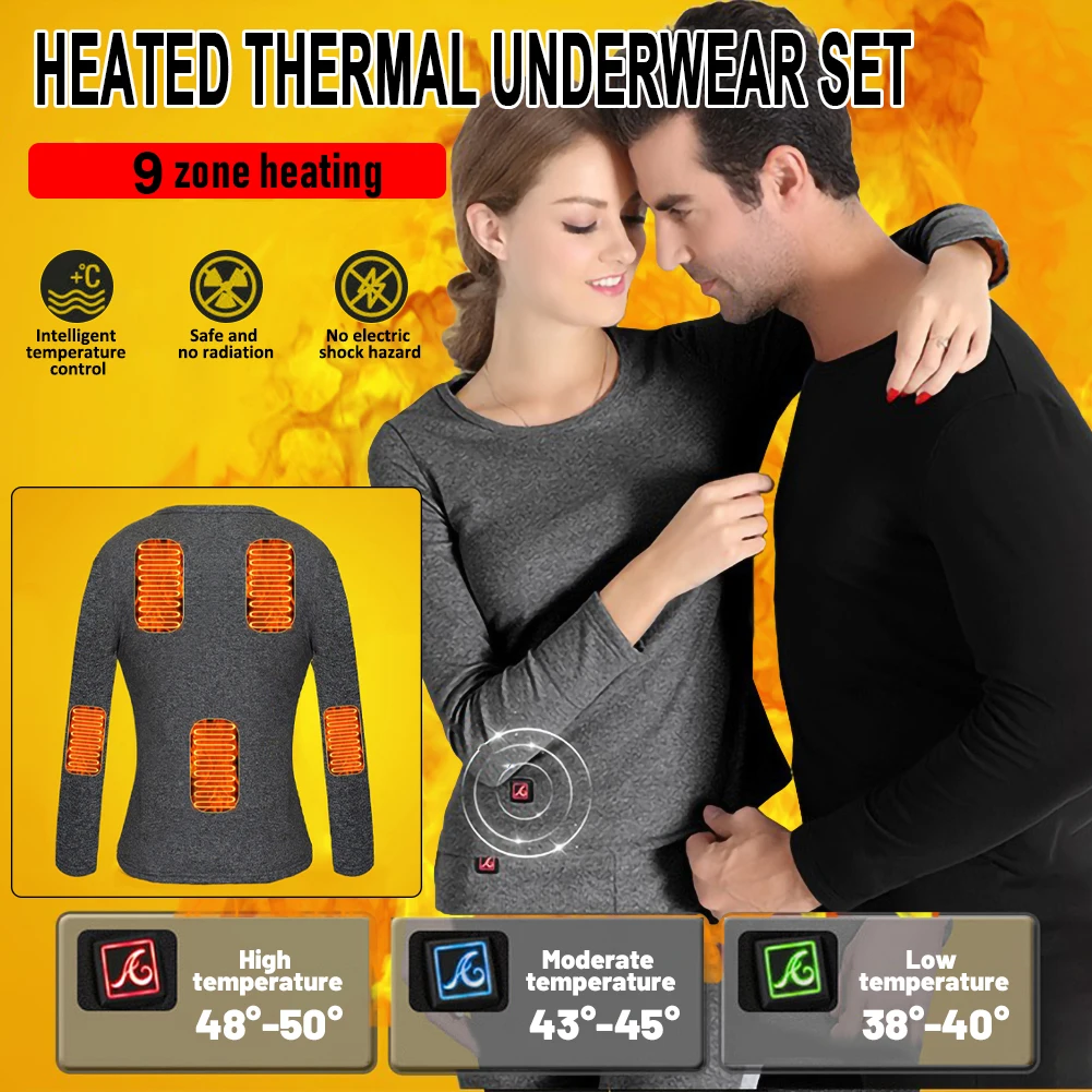 

Heated Underwear pants Men Winter Thermal Usb Electric Long Sleeve Shirts Lining With Wool Warm Autumn breathable comfortable
