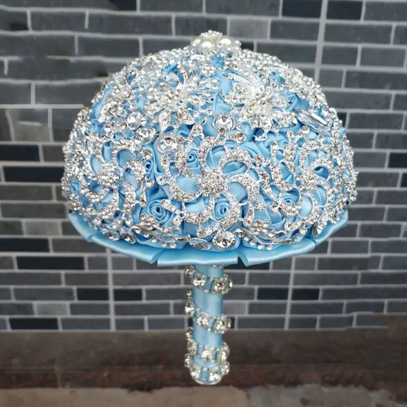 

Pure Color Noble Full Diamond Bride Bouquet Silver Rhinestone Pearl Embellished Wedding Bouquet Perfect For Wedding Church