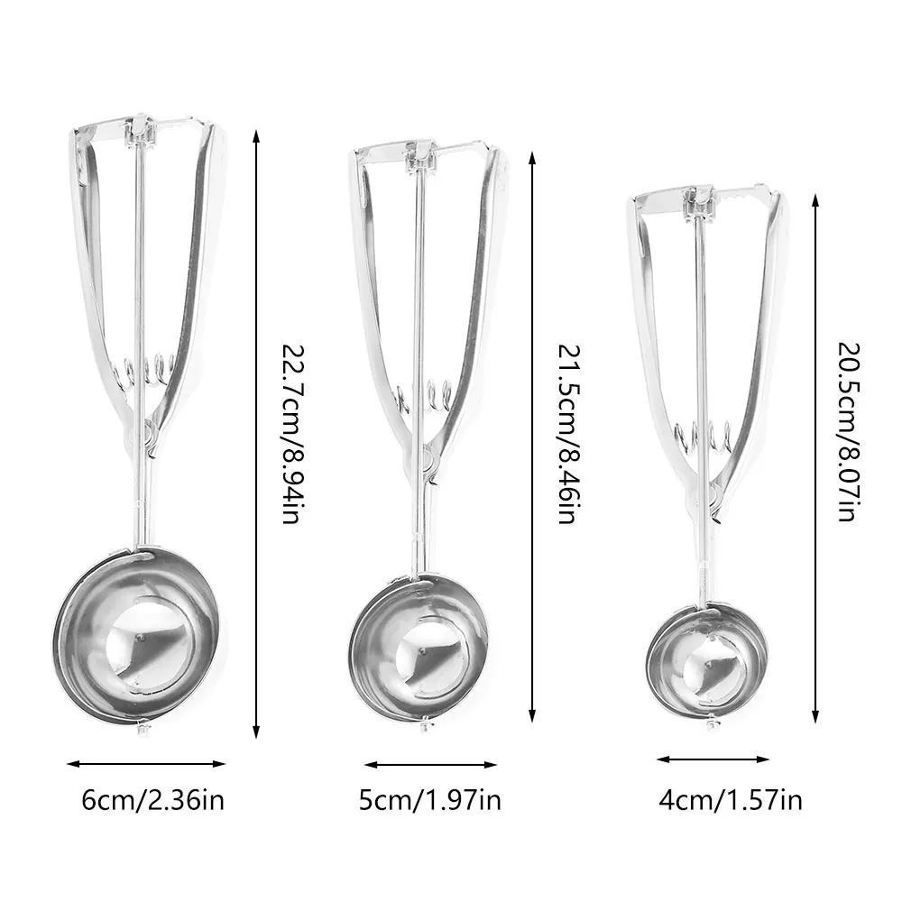 

3pcs Ice Cream Scoop Stainless Steel Cookie Dough Scooper For Fruit Melon Baller Digging Ball Kitchen Confectionery Tool
