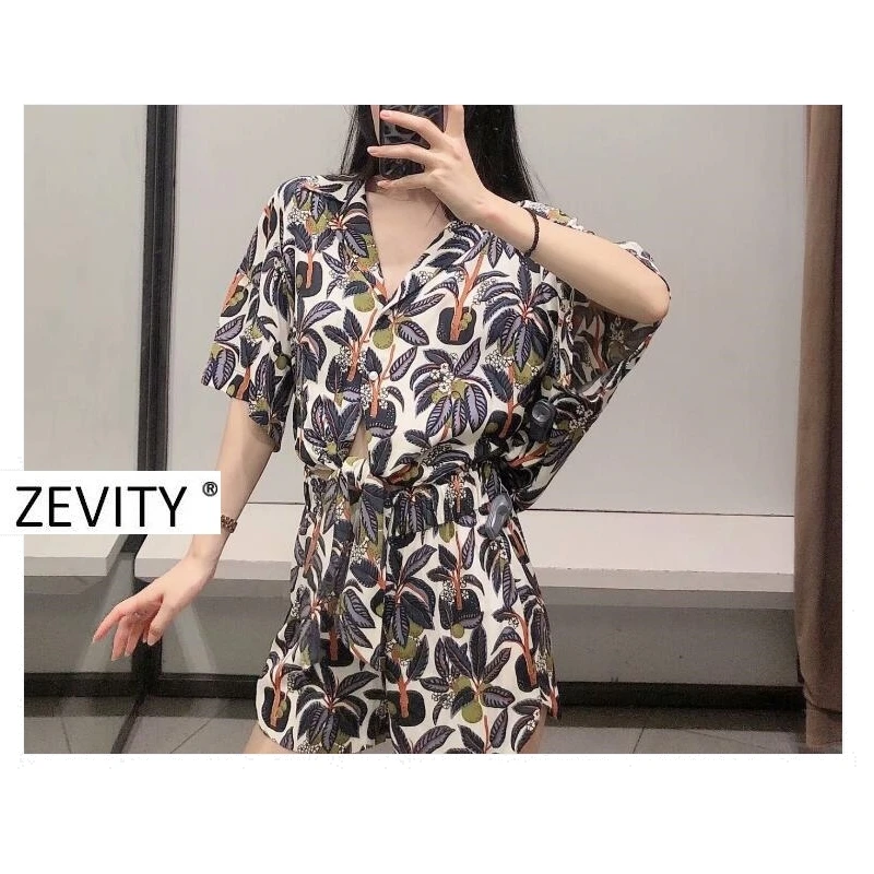 Zevity для женщин Винтаж принт тропических листьев повседневное свободное chic