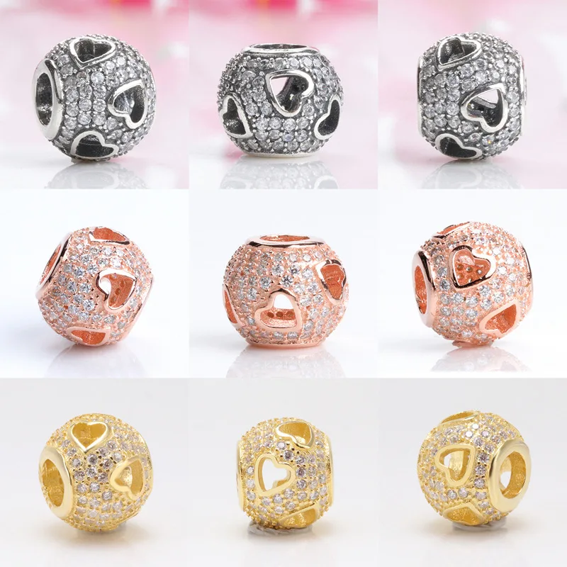 

Claudia S925 Sterling Silver Hollow Diamond-set Shiny Heart-shaped Beads Fit Original Bracelet Necklace Diy Jewelry