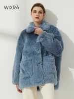 wixra women sheepskin wool coat ladies winter single breasted genuine fur outwear jacket oversize warm luxury overcoat