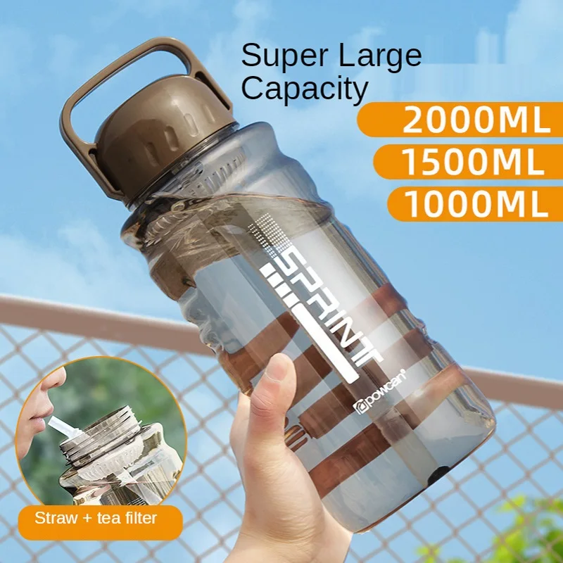 

Large Capacity Plastic Space Water Cup Men's And Women's Portable outdoor Sports Large Bottle With Straw 2000ml