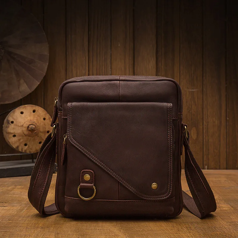 Handmade cowhide men's messenger bag fashion casual shoulder bag personality youth square solid color men's bag