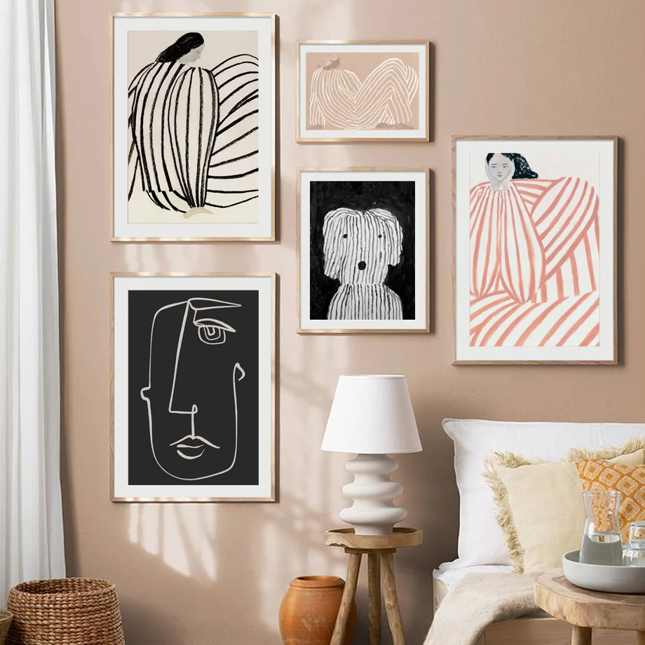

Abstract Lines Woman Geometry Dog Bird Wall Art Canvas Nordic Posters And Prints Wall Pictures For Living Room DecorPainting