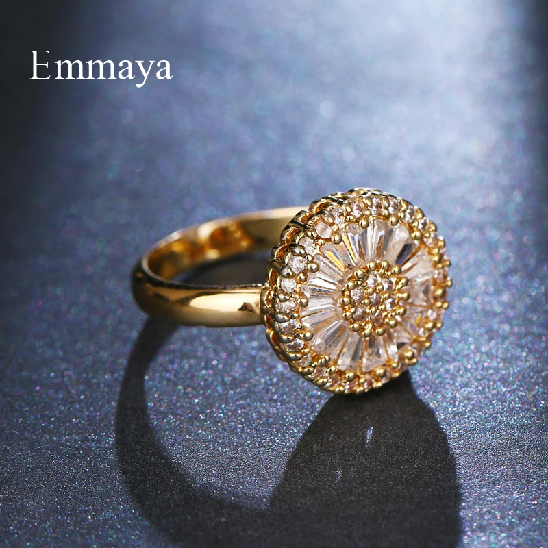 Женское кольцо в форме подсолнуха Emmaya вечернее круглой формы с кубическим