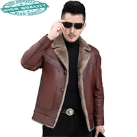 leather genuine jacket men winter warm wool coat fashion natural fur coats jaqueta de couro plus size 27722 zl382