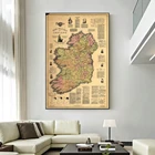 Винтажная картина маслом карта Ирландии, настенная живопись, декоративные картины для домашнего декора, без рамки