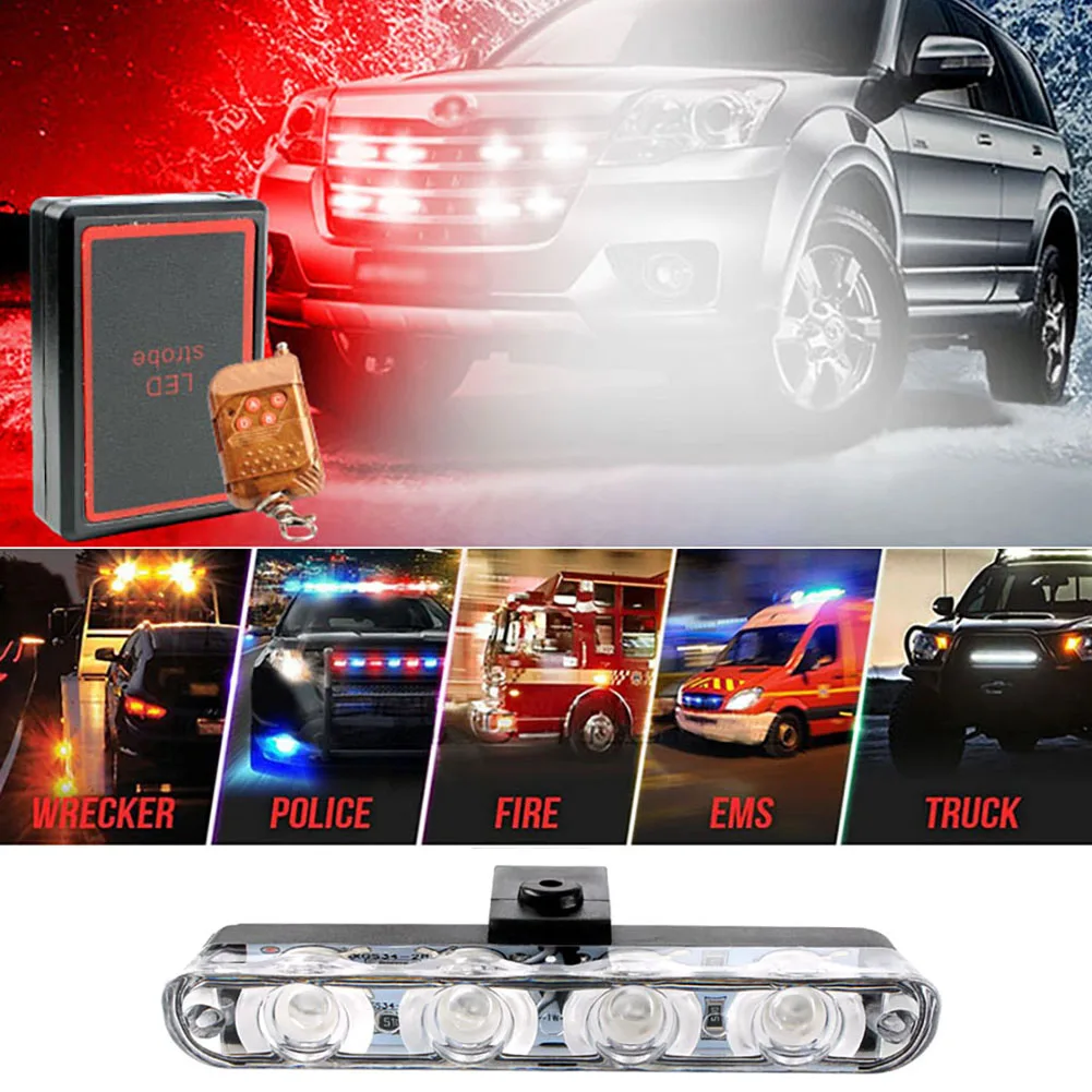 

4X 12V LED Emergency Flashing light Vehicle Car Front Deck Grille Strobe light Police Hazard Warning lamp Daytime Running Lights